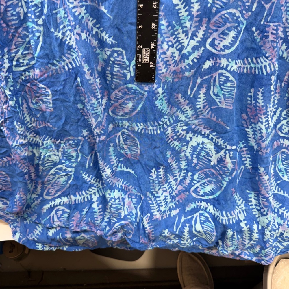 Soft Surroundings Midi Dress Womens XL Blue Batik Cold Shoulder Bubble Hem 2CL19 - Picture 5 of 8